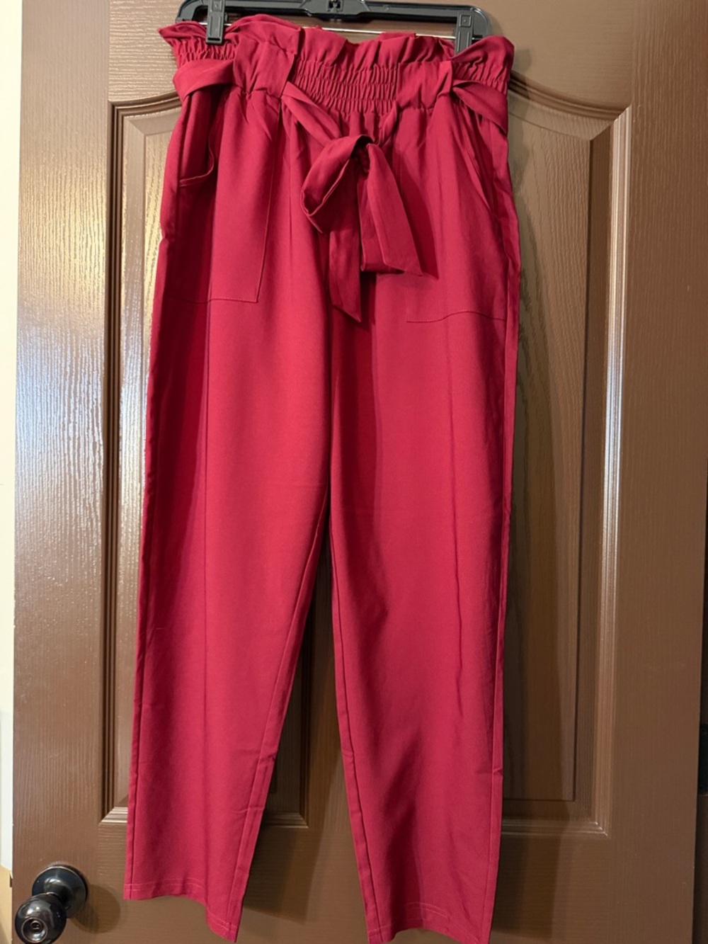 High-Rise Paperbag Tie-Waist Pants - Raspberry